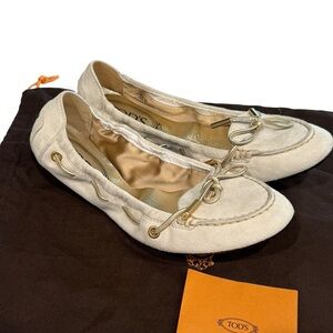 TOD's Suede Ballerina Flats Cream Beige Size 36.5